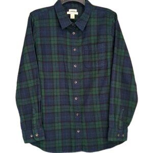 LL Bean Flannel Shirt Women's Blue Green Plaid Scotch Tartan Cotton Size Large